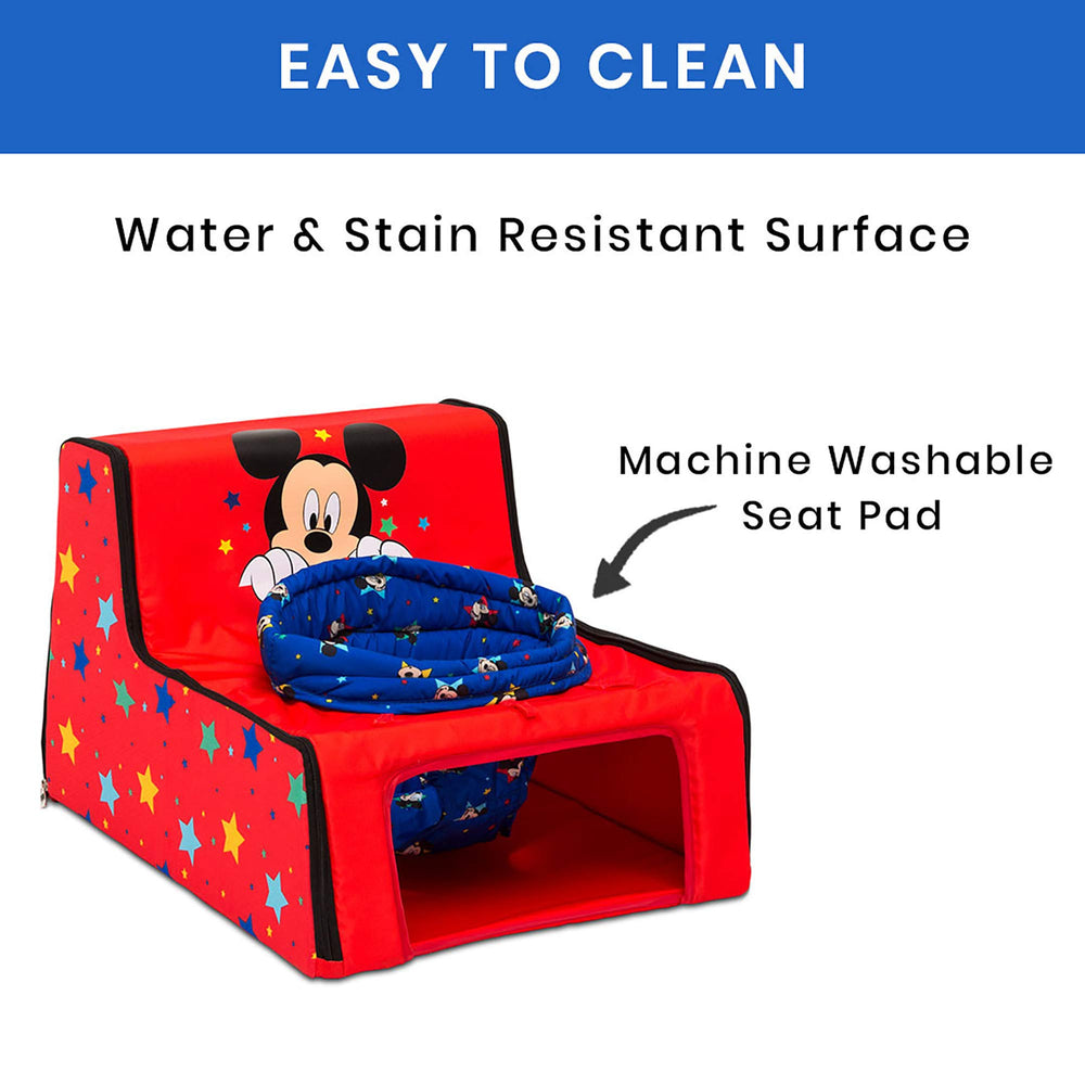 Delta Children Disney Mickey Sit N Play seat washable removable pad for easy cleaning.