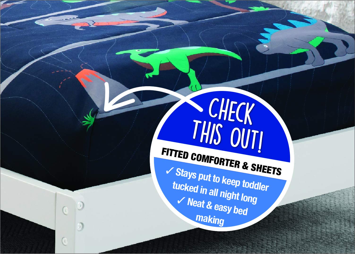 Delta Children flat top sheet with elastic bottom keeps sheets neat through the night.