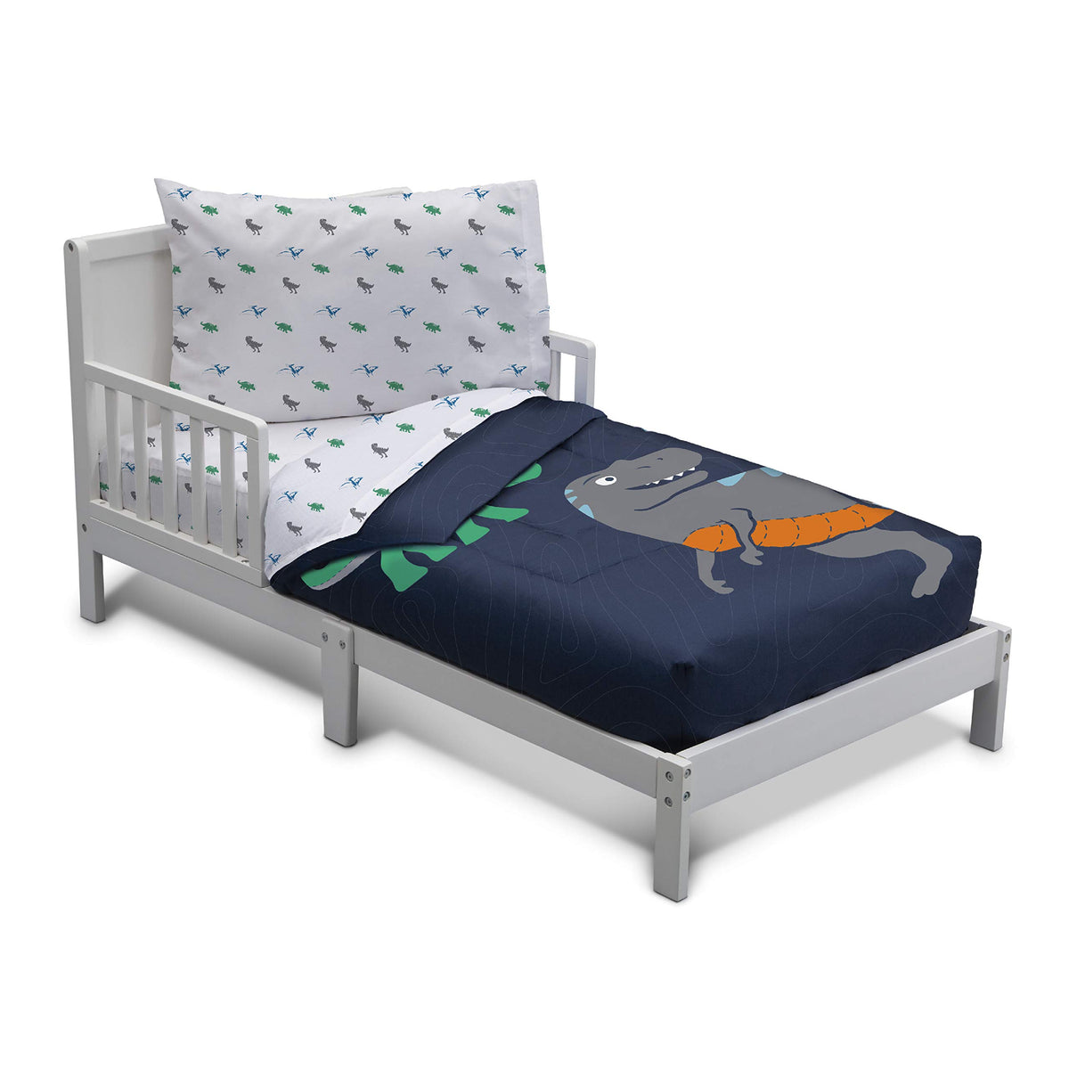 Delta Children Jurassic dinosaur bedding set featuring a playful theme for kid-friendly sleep space.
