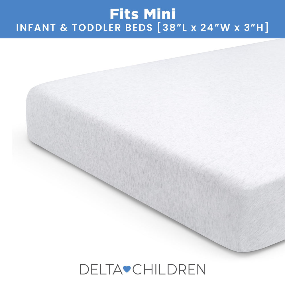 Delta Children mini crib sheets designed to fit 4-inch mini crib mattresses securely