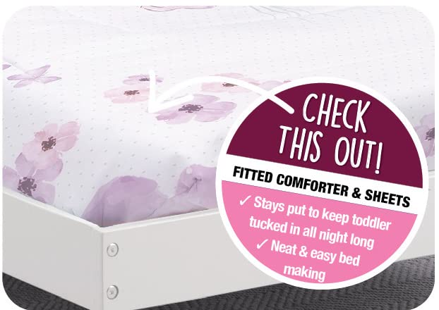 Delta Children reversible comforter close-up showing soft texture and snug fit on toddler bed.