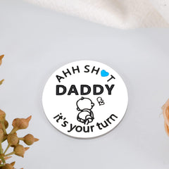 Delujouberst new parent decision coin back view for night-time duty prompts.