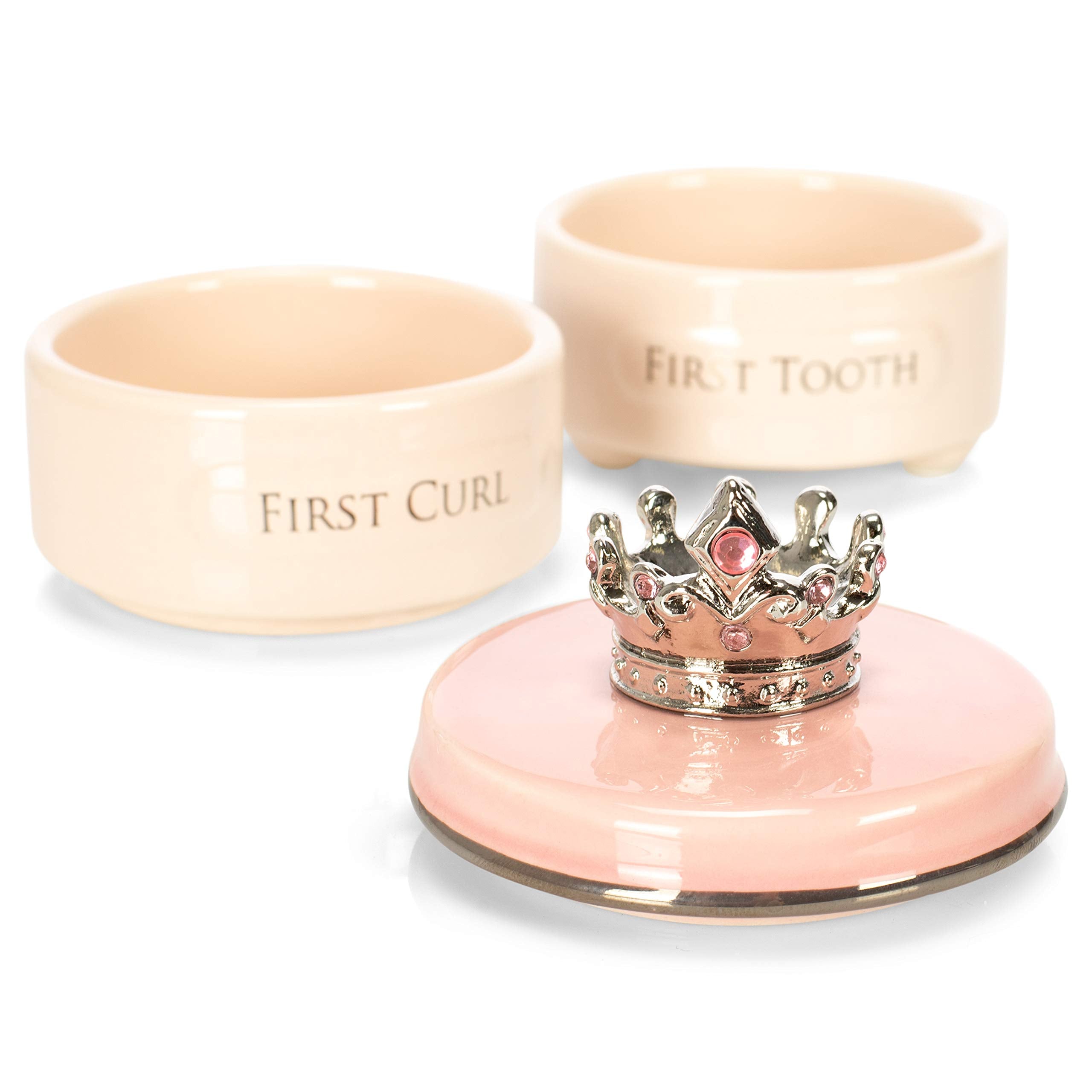 DEMDACO pink ceramic box body showcases compact size ideal for nursery tabletop display.