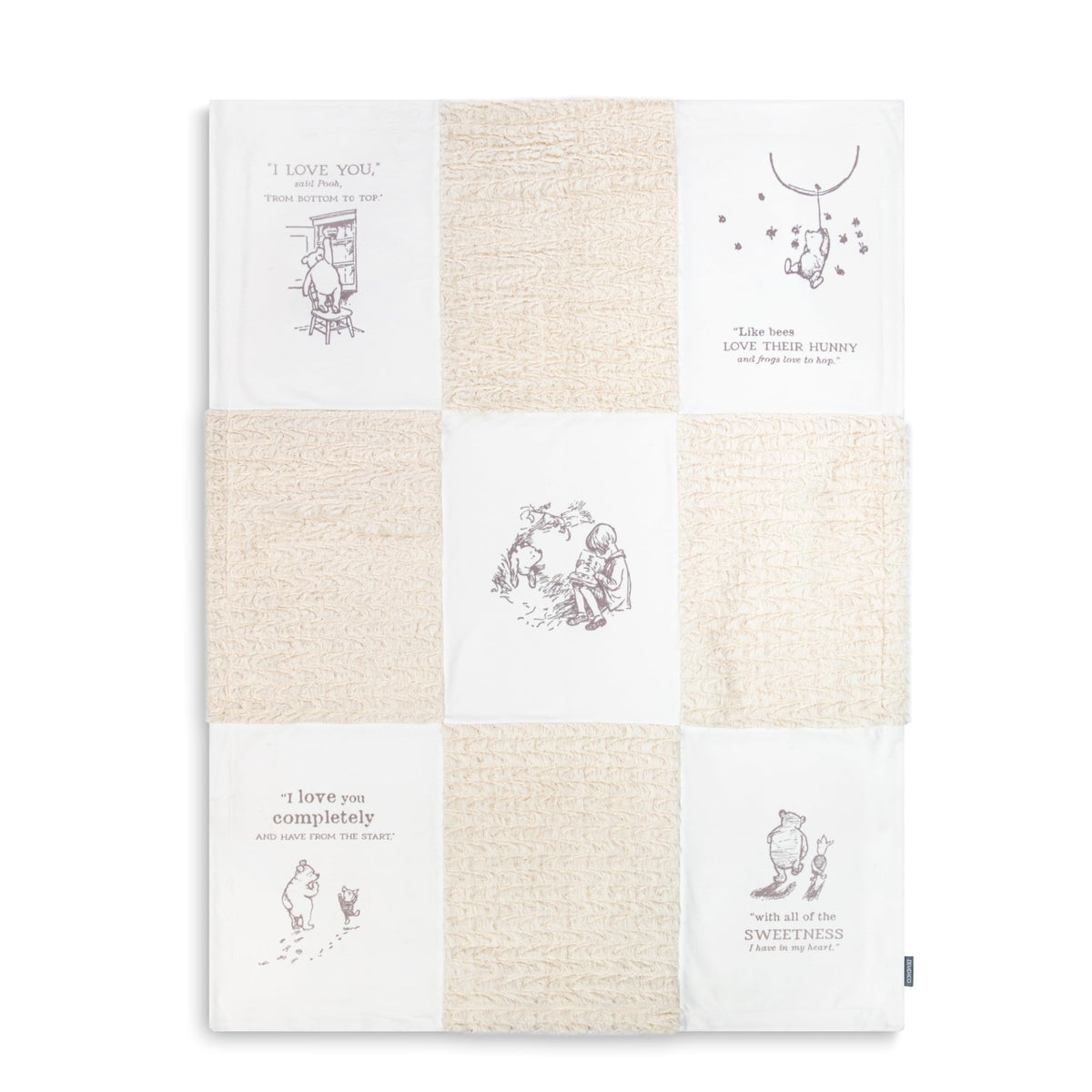 DEMDACO Pooh Classic Yellow Bear blanket folded for easy, cozy on-the-go comfort.