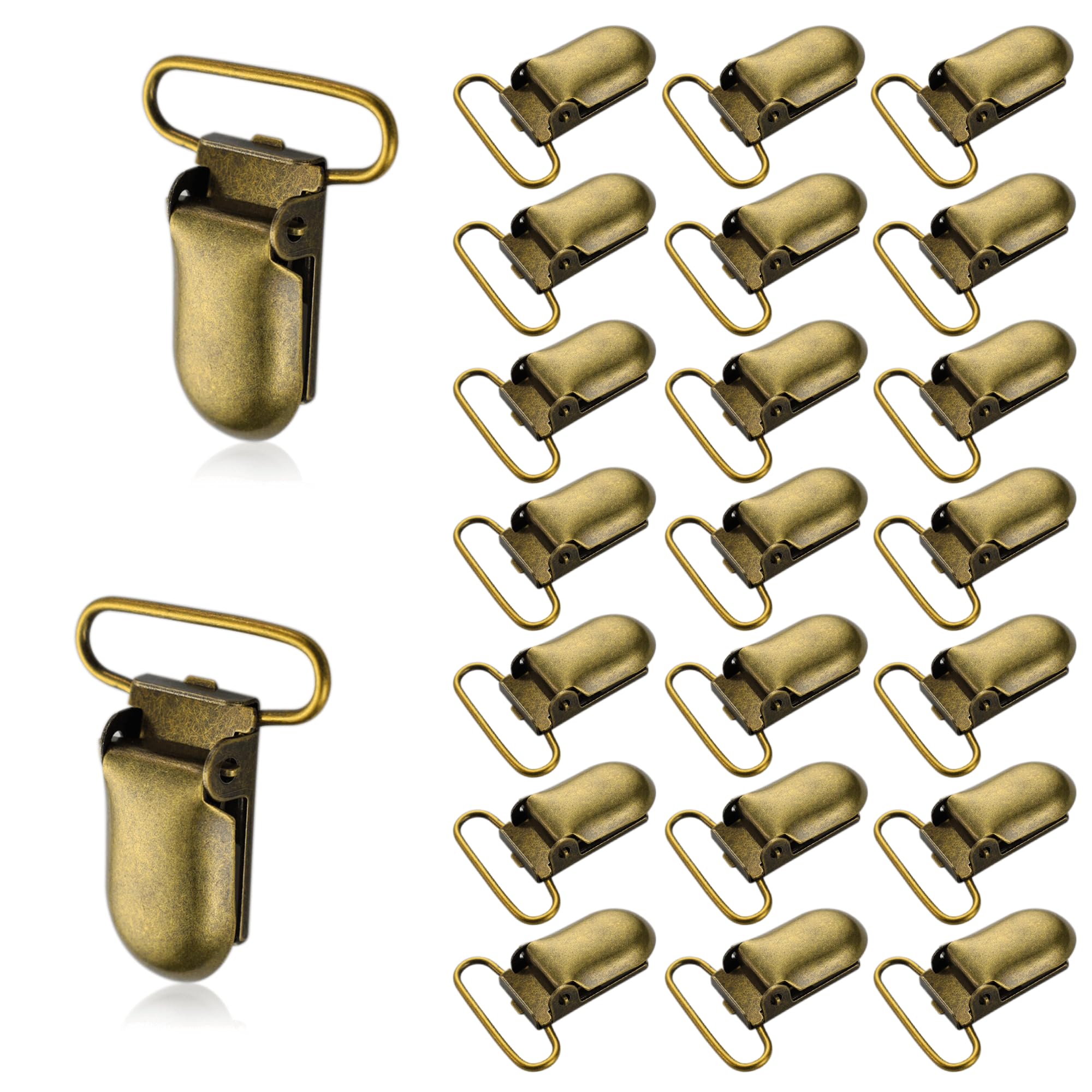 Demearly 25-pack suspender clips bronze pacifier clip close-up for secure holding