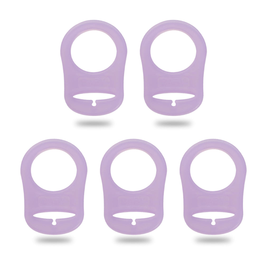 Demearly 5-pack pacifier clip silicone adapter purple pictured for on-the-go portability.