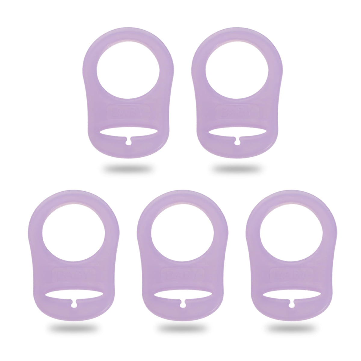 Demearly 5-pack pacifier clip silicone adapter purple pictured for on-the-go portability.