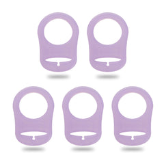 Demearly 5-pack pacifier clip silicone adapter purple pictured for on-the-go portability.