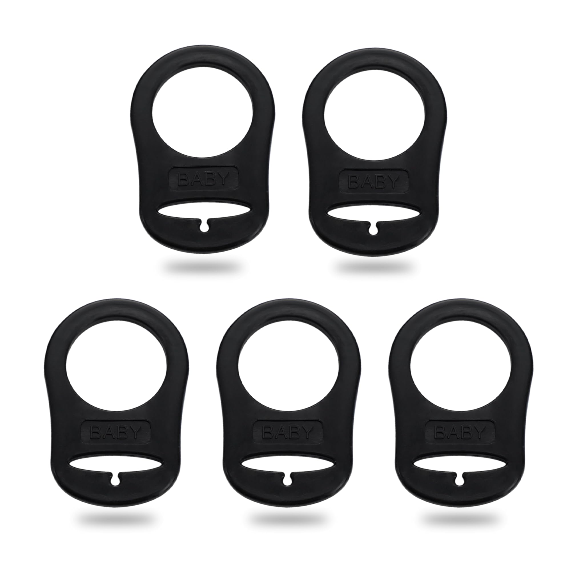Demearly 5-pack black pacifier clip package keeps essentials organized.