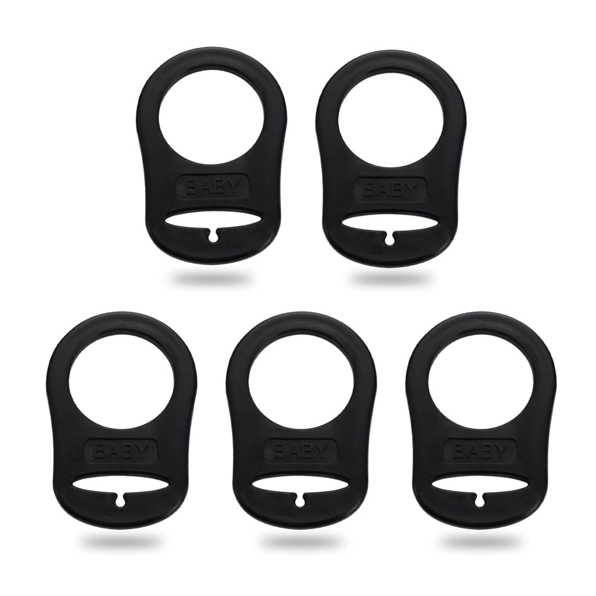 Demearly 5-pack black pacifier clip package keeps essentials organized.