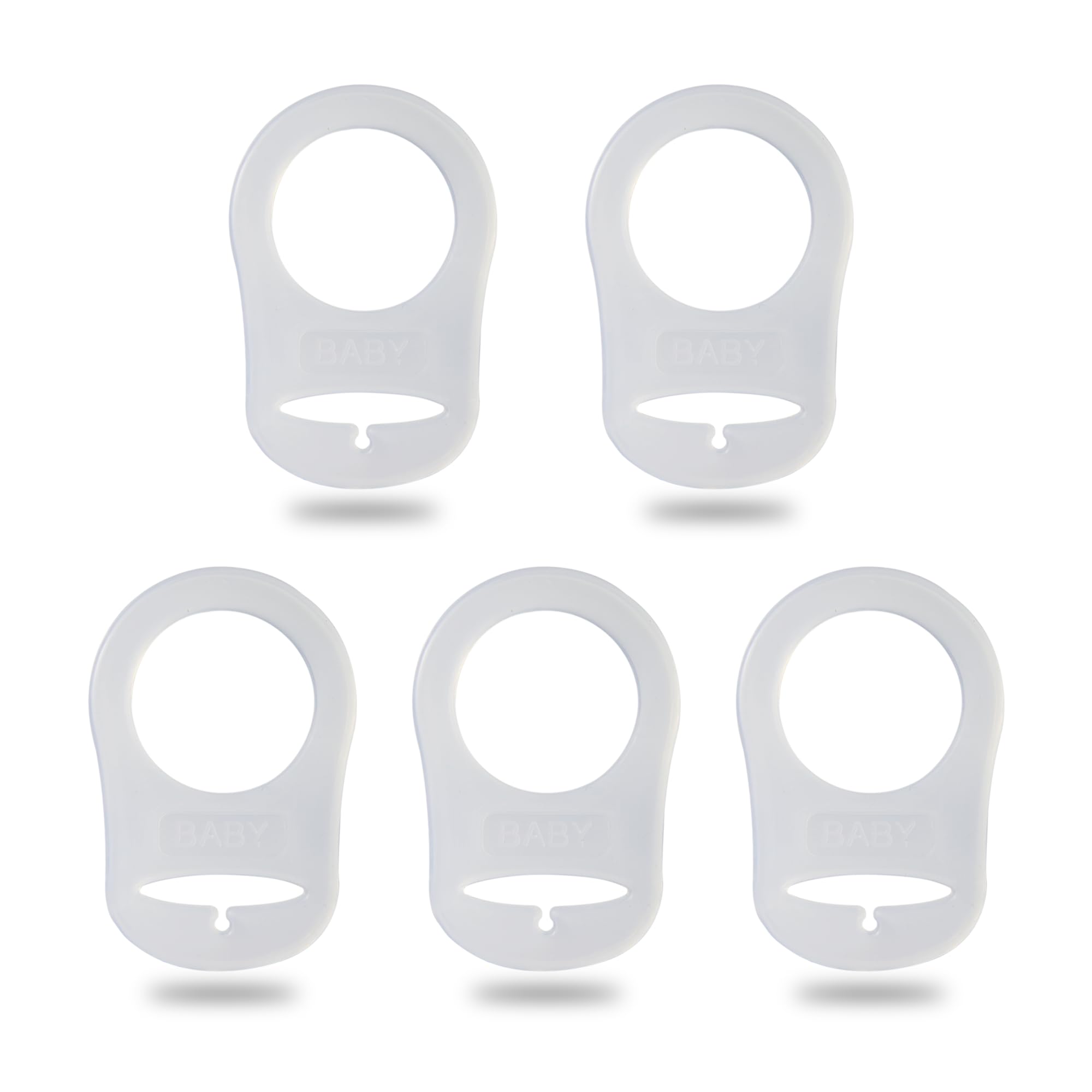 Demearly pacifier clip adapter ring close-up with food-grade silicone, safe for chewing.