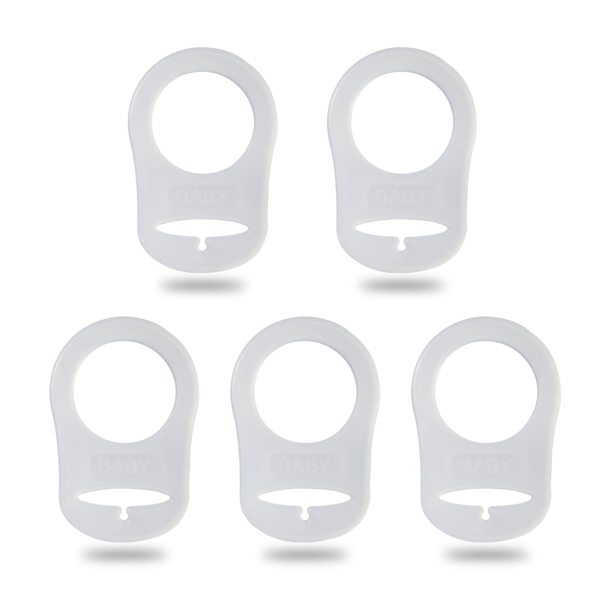 Demearly pacifier clip adapter ring close-up with food-grade silicone, safe for chewing.