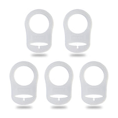 Demearly pacifier clip adapter ring close-up with food-grade silicone, safe for chewing.
