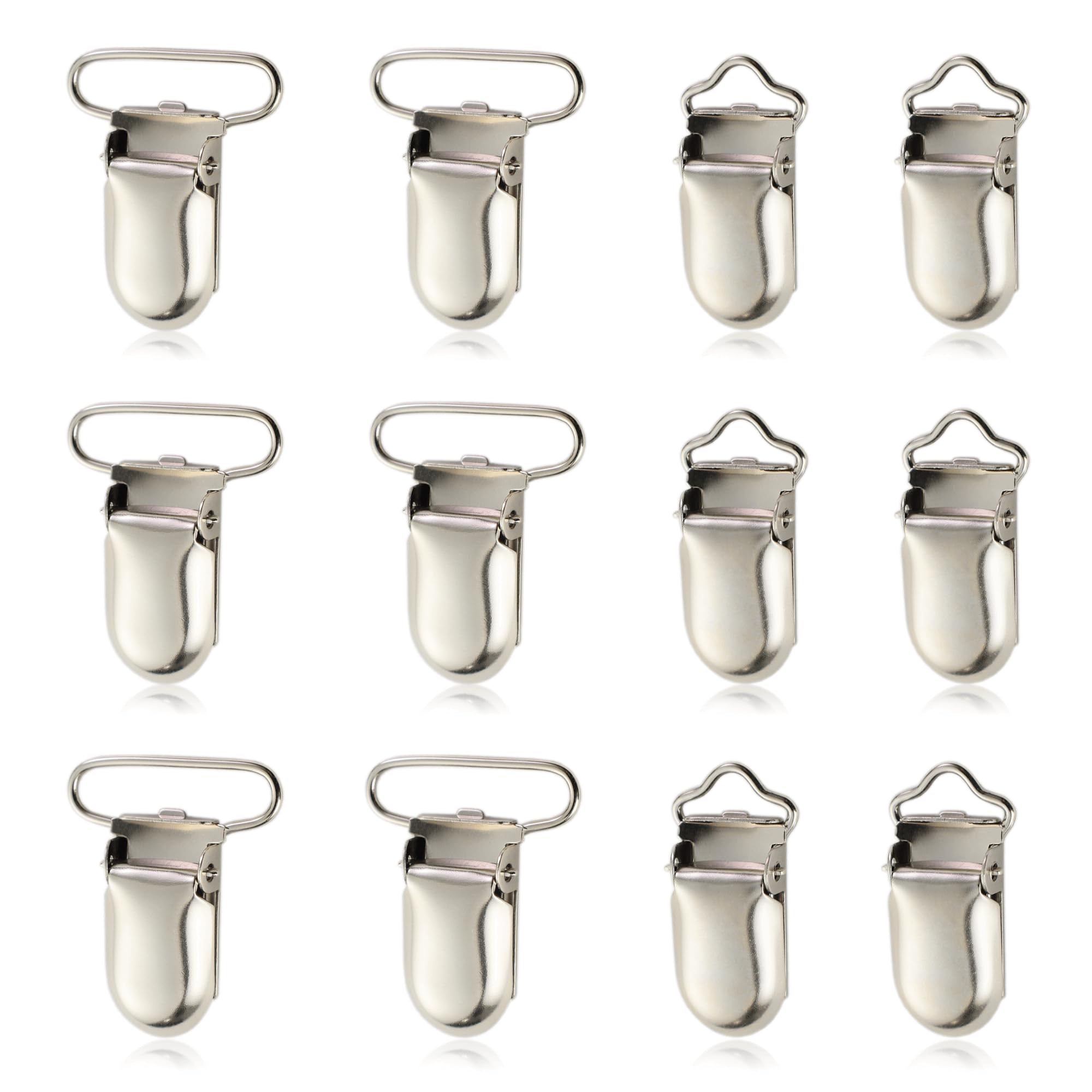 Demearly pacifier clip metal fasteners closeup showing secure grip on fabrics