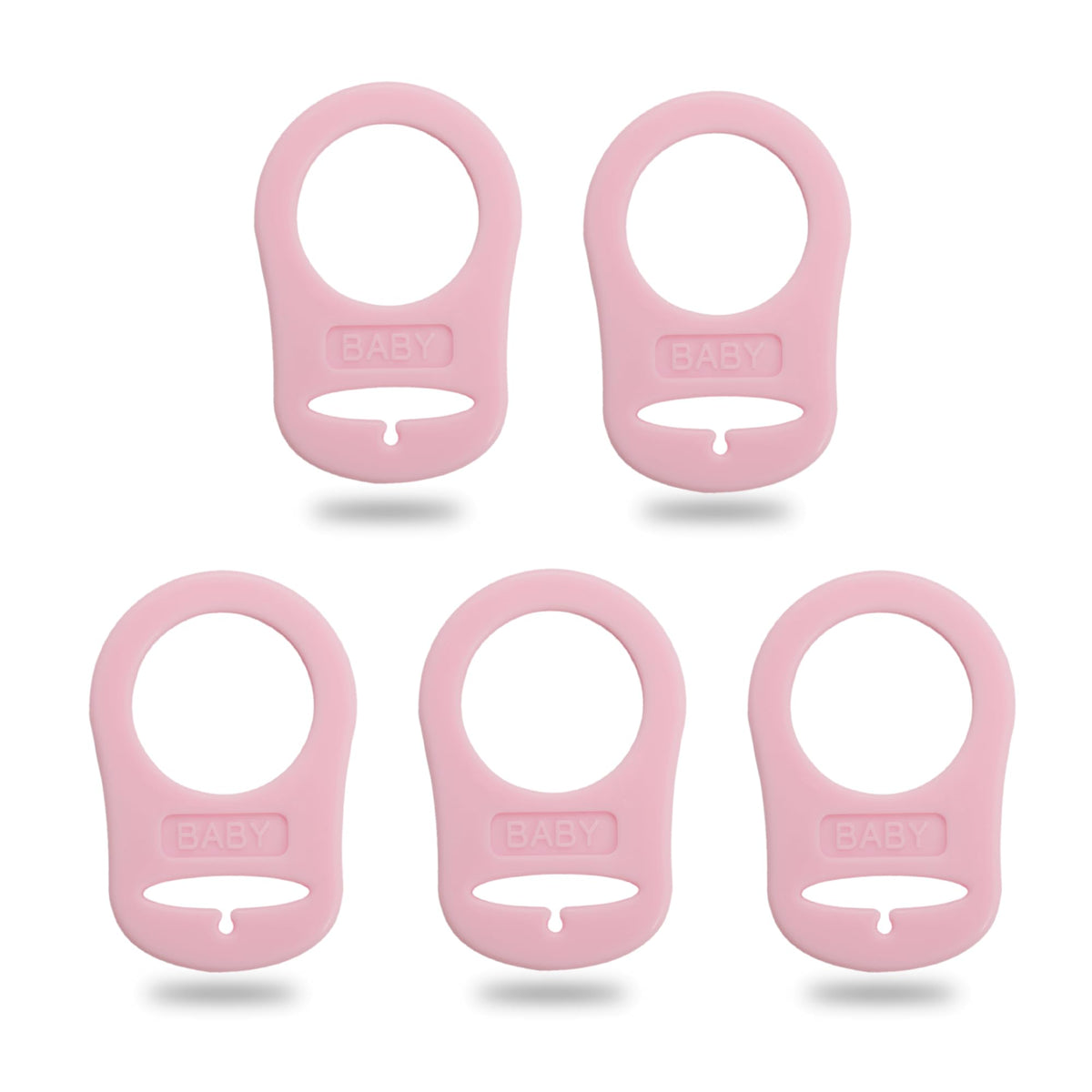 Demearly pink pacifier clip ring shows secure on-the-go attachment