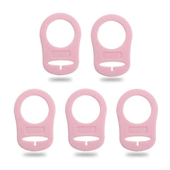 Demearly pink pacifier clip ring shows secure on-the-go attachment