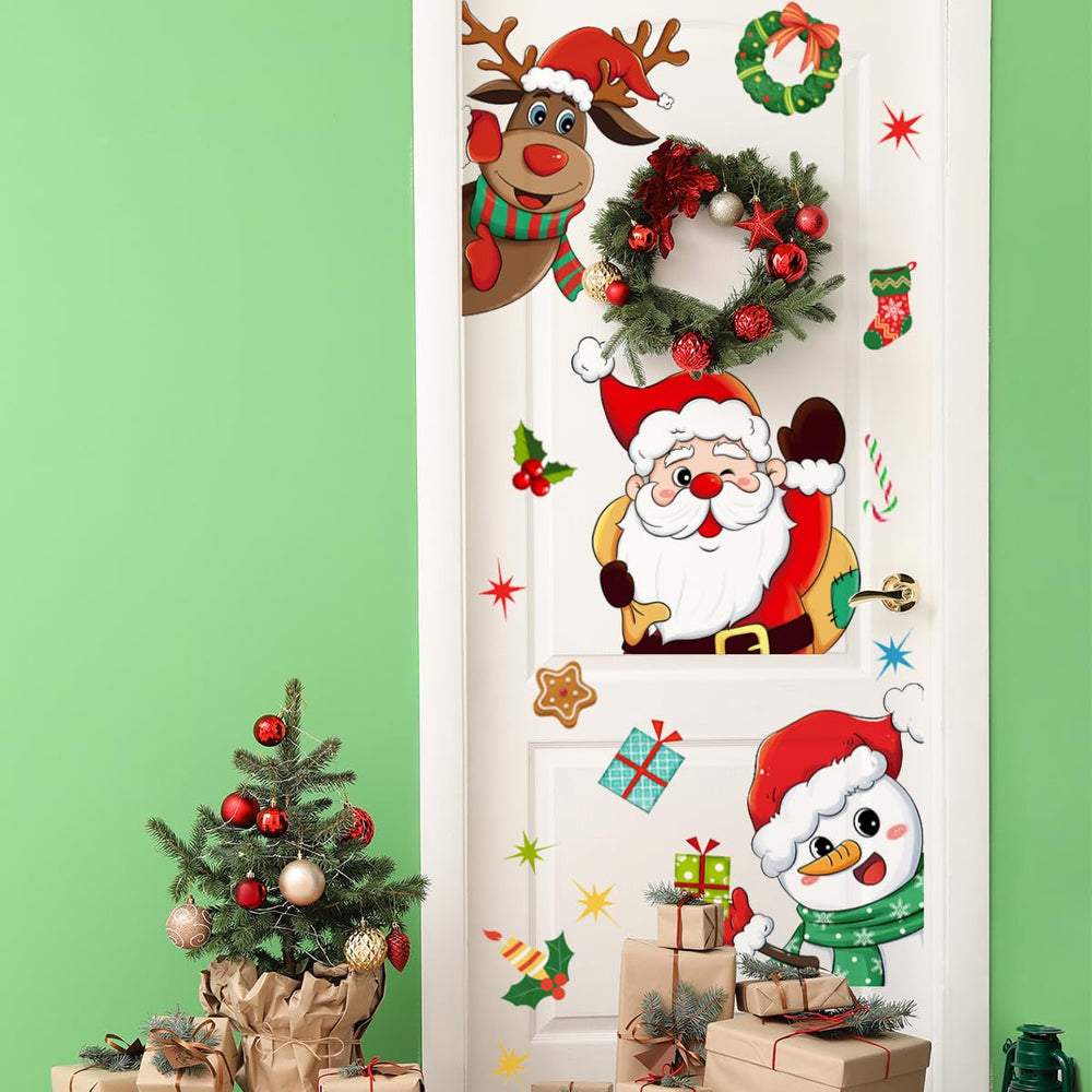Demonwer Christmas door decals set transforms entryways into a welcoming winter scene.