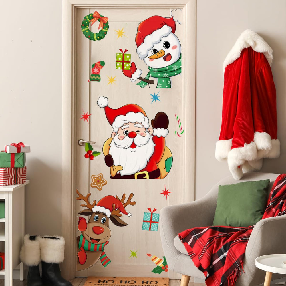 Demonwer door decals reindeer create a playful holiday scene that welcomes guests.