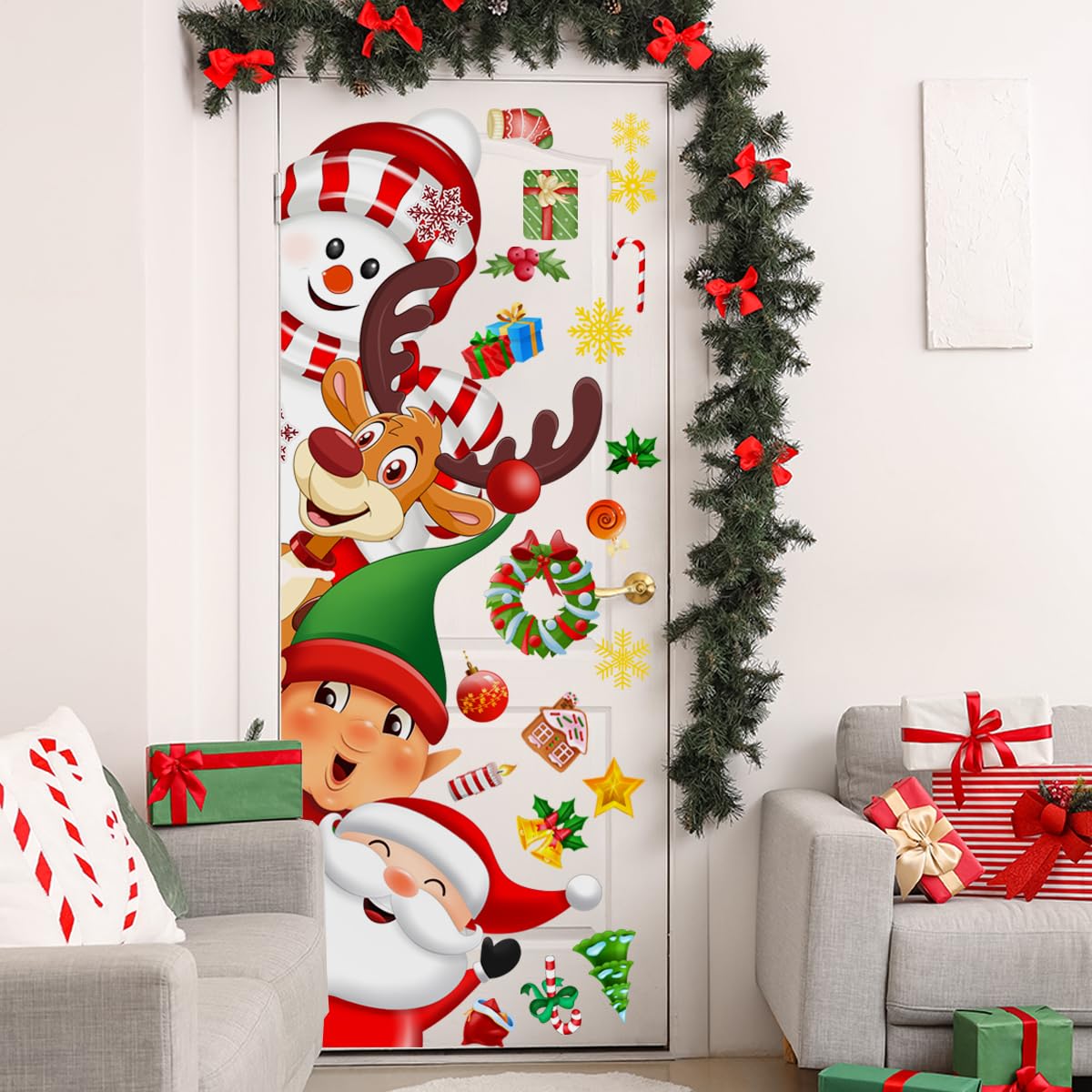 Demonwer Christmas door sticker front-door decoration provides quick holiday transformation