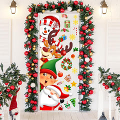 Demonwer Christmas door sticker with Santa and elves for festive front-door decor