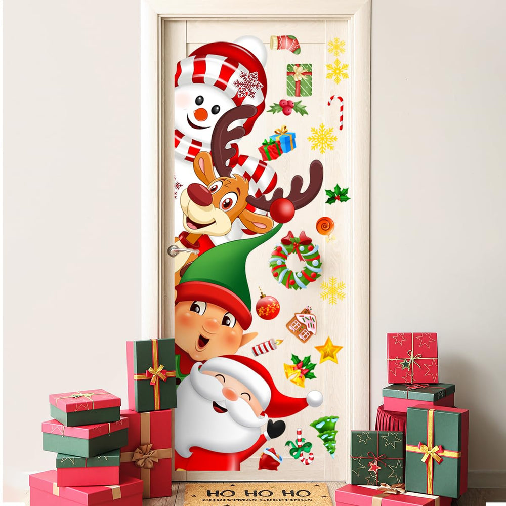 Demonwer door sticker with snowman and elk brightens walls for playrooms