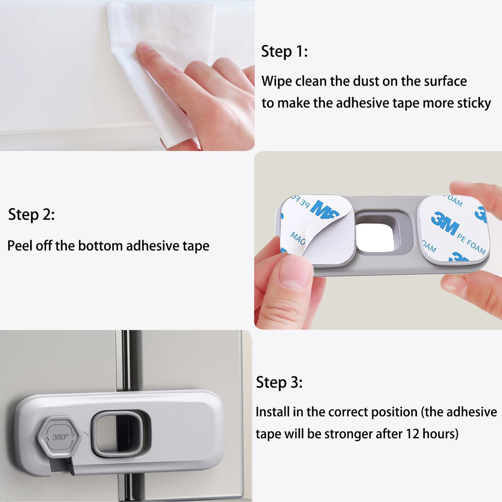 DENENTT easy-adhesive no-tools installation image highlights quick setup.