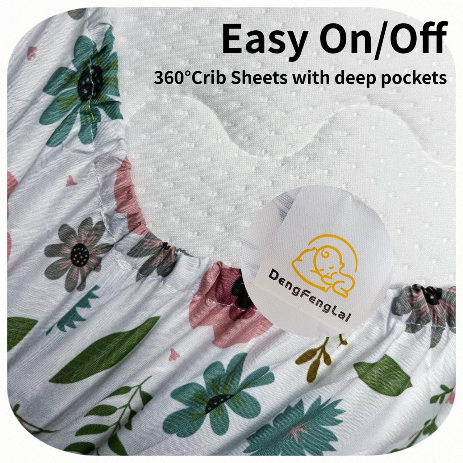 DengFengLai crib sheets on mattress with 360° elastic fit for secure coverage