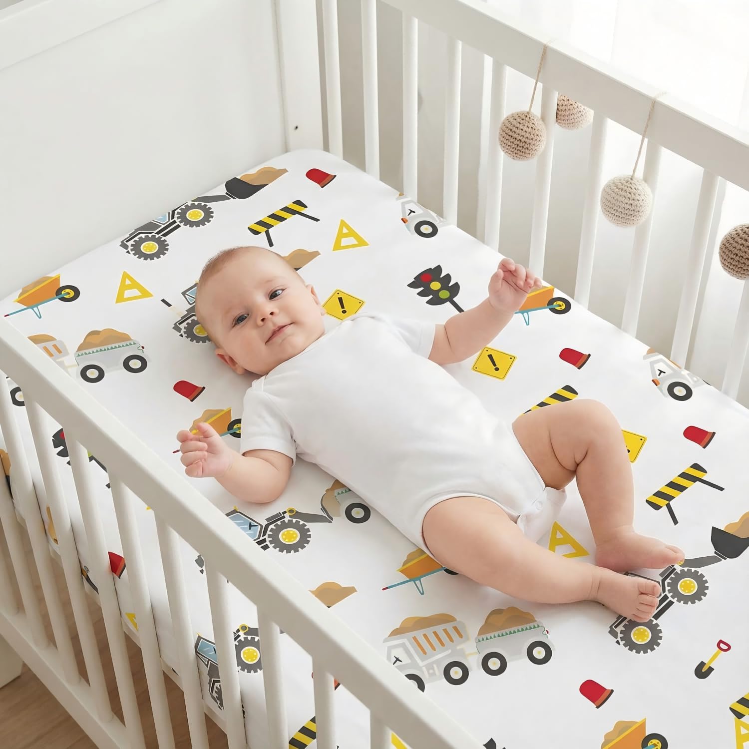 DengFengLai bright colors construction patterns crib sheets for lively nurseries