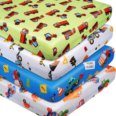 DengFengLai four-piece crib sheets with construction patterns for cozy baby sleep