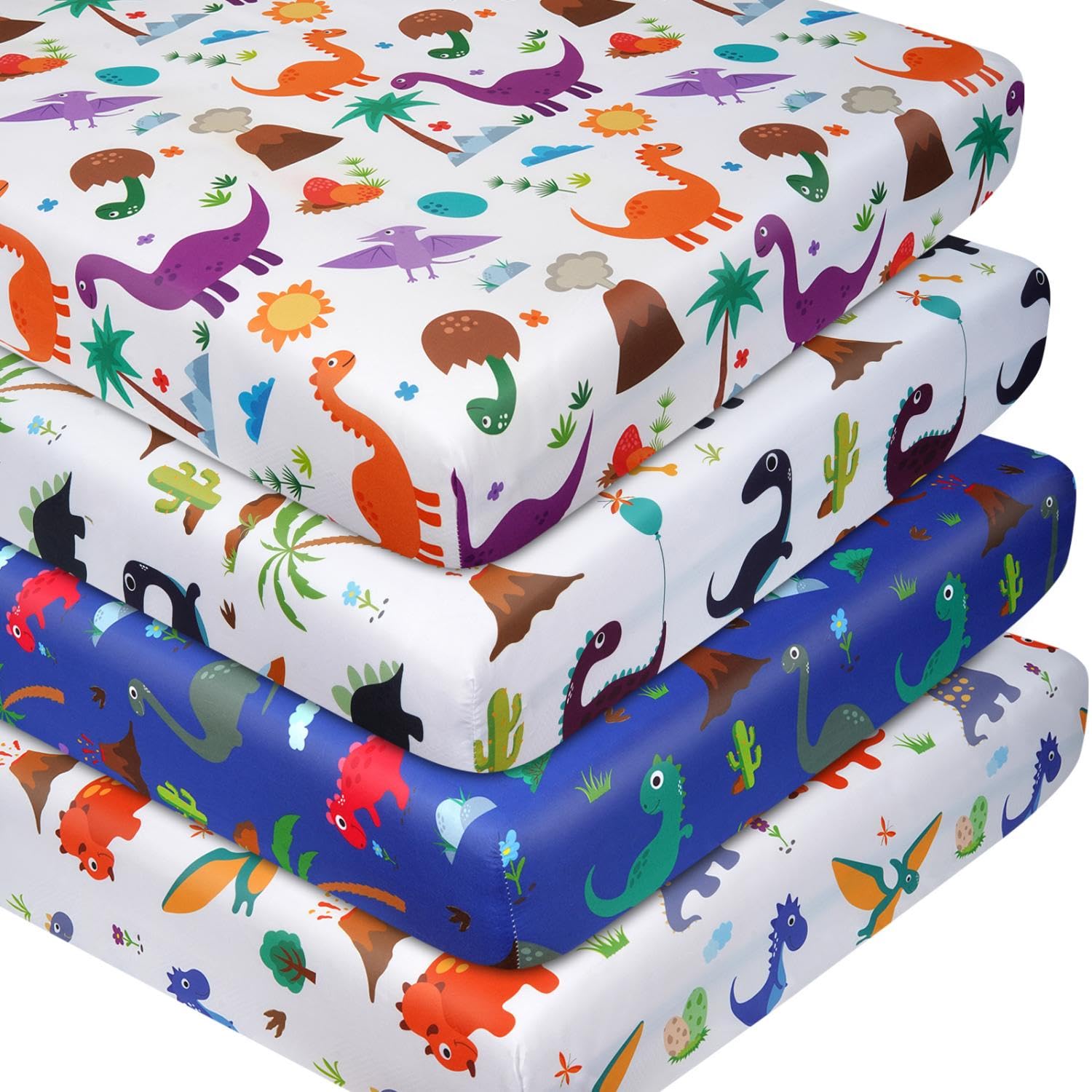 DengFengLai dinosaur crib sheets 4-pack packaging for quick changes.