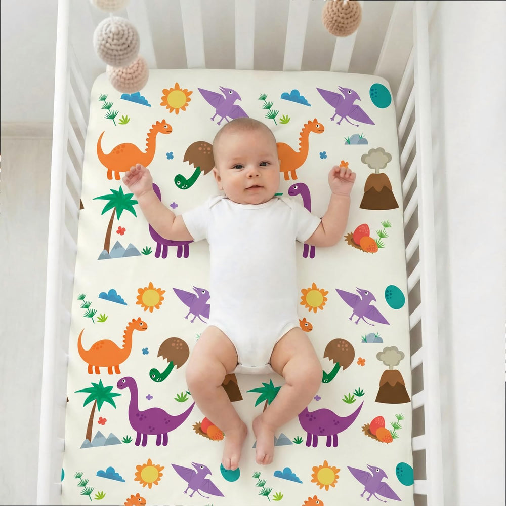 DengFengLai floral pattern crib sheet brightens the nursery space.