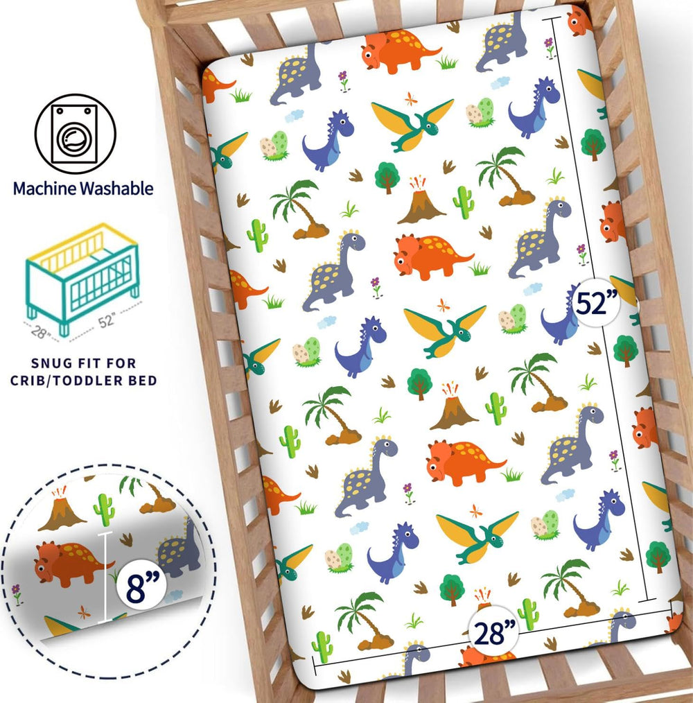DengFengLai dinosaur pattern crib sheet with rainbow sun for cheerful nursery.