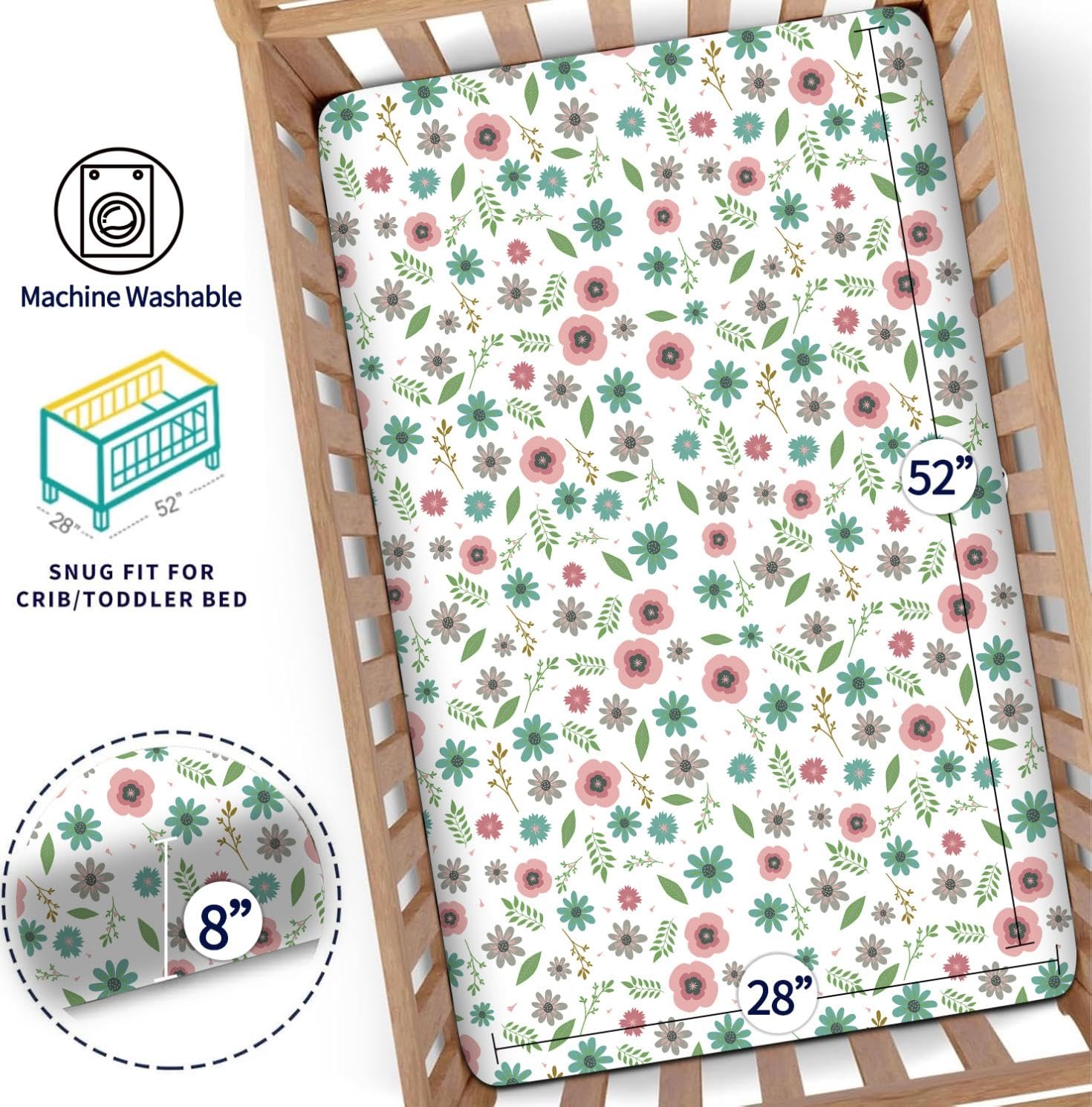 DengFengLai rainbow-sun pattern crib sheet on 28x52 shows bright design and comfortable fit