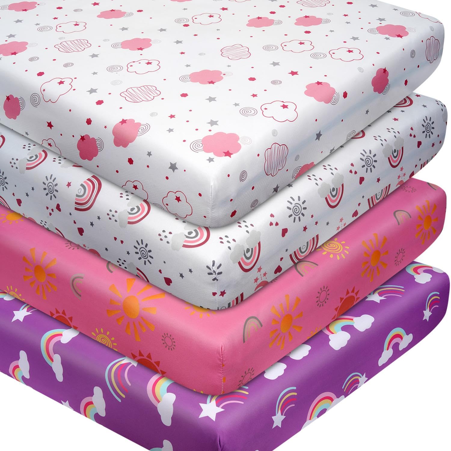 DengFengLai sun and rainbows crib sheet pack with colorful pattern for gentle sleep