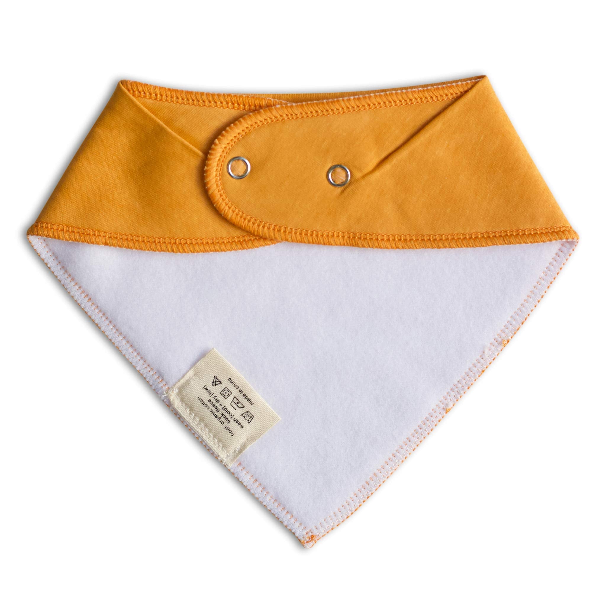 Denver James bandana bib fleece-back detail; cozy warmth for messy meals.