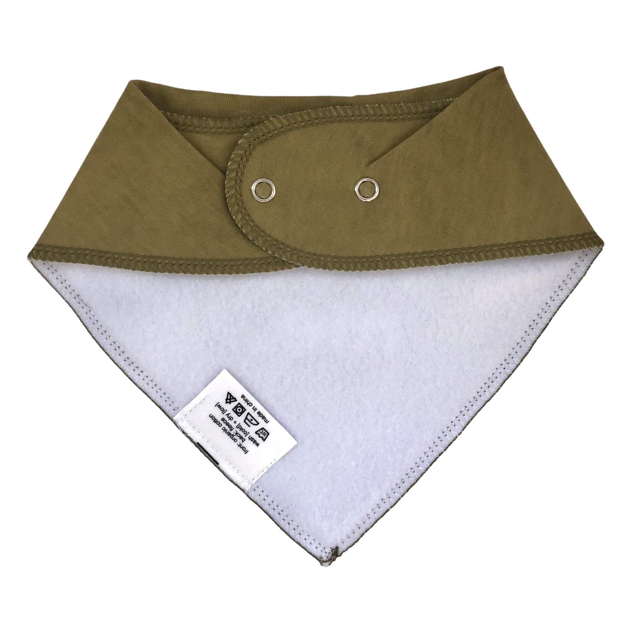 Denver James bandana bib with fleece back provides cushioned warmth during meals.