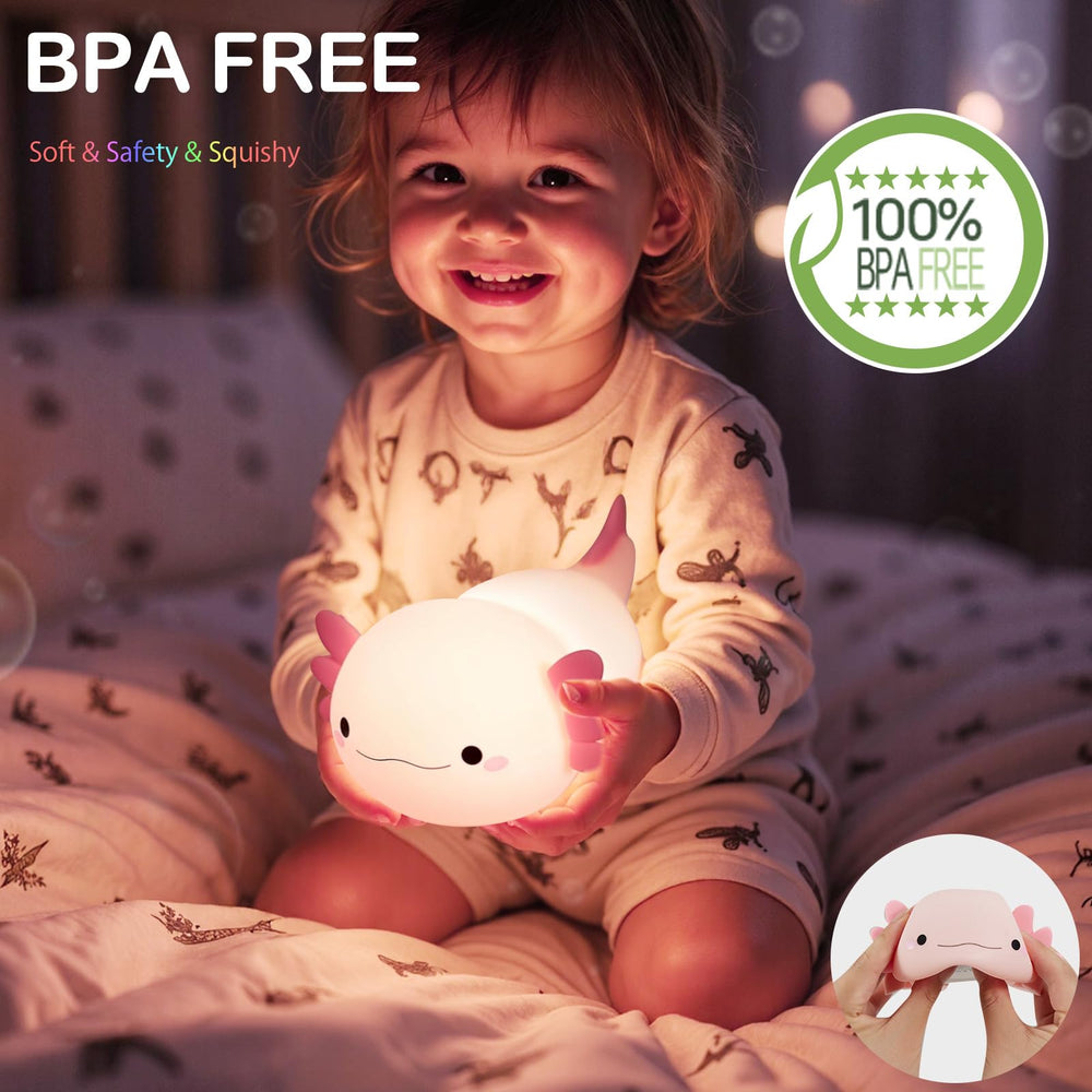 Deogos Axolotl lamp features a 20-minute timer for automated gentle nights.