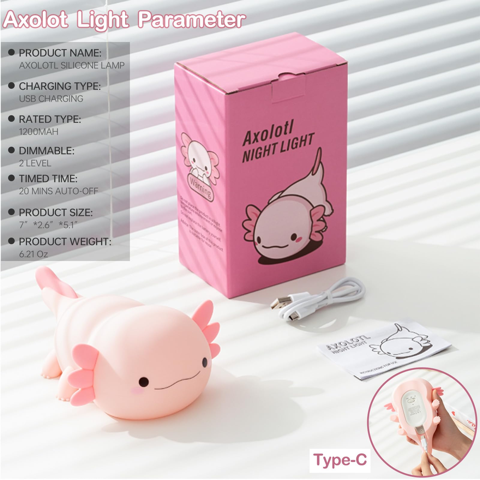 Deogos Axolotl lamp adds playful ambience to bedroom decor and dorm spaces.