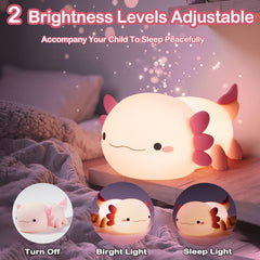 Deogos Axolotl lamp demonstrates dimmable brightness for reading and calming atmosphere.