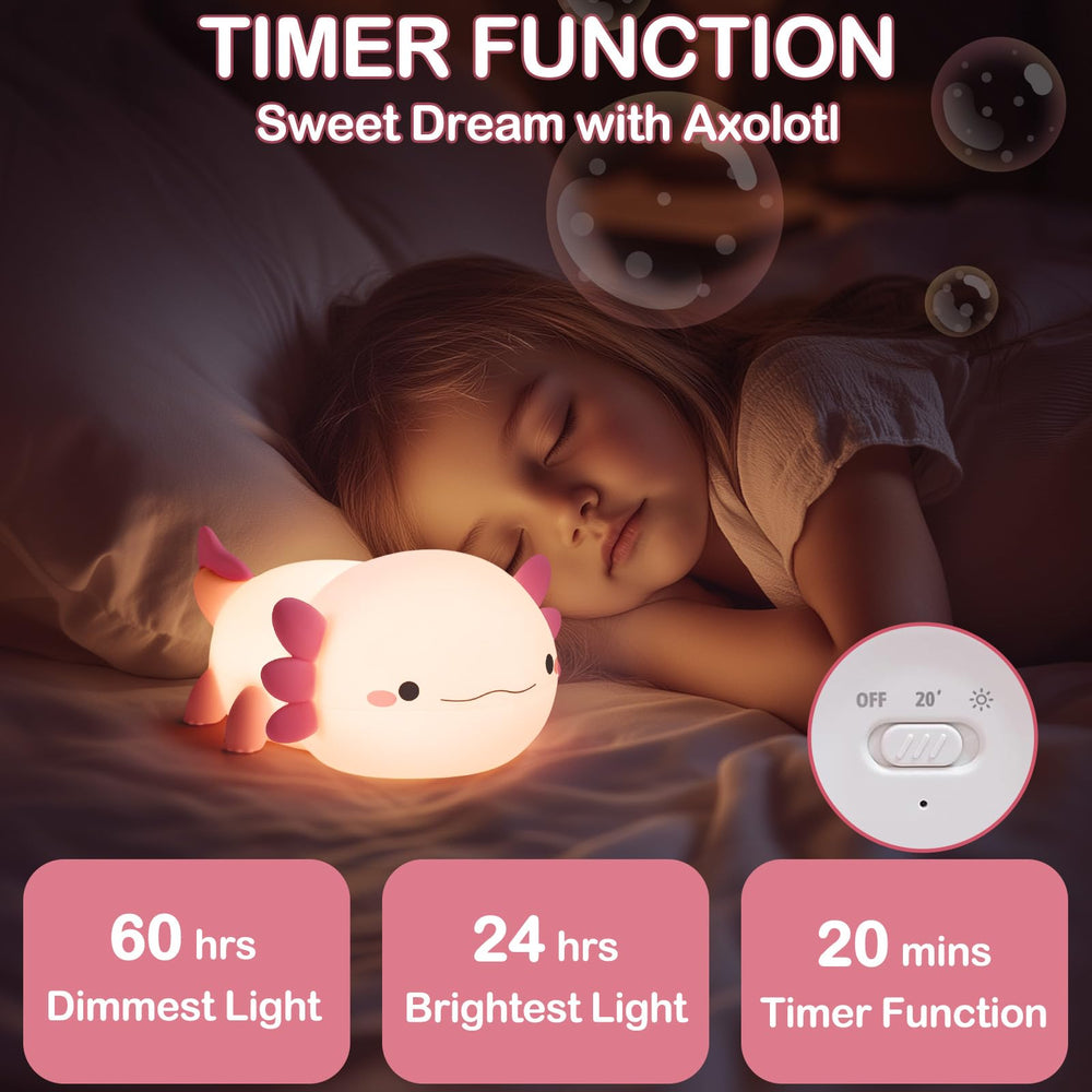 Deogos Axolotl lamp's friendly smile and cute design enhance kids' room decor while lighting.