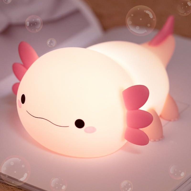 Deogos Axolotl lamp with pink body offers soft, kid-friendly night light for bedtime routines.