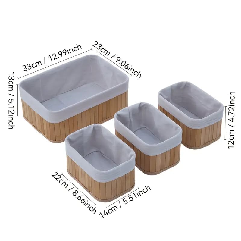 Deosur bamboo basket with washable liner for tidy shelves