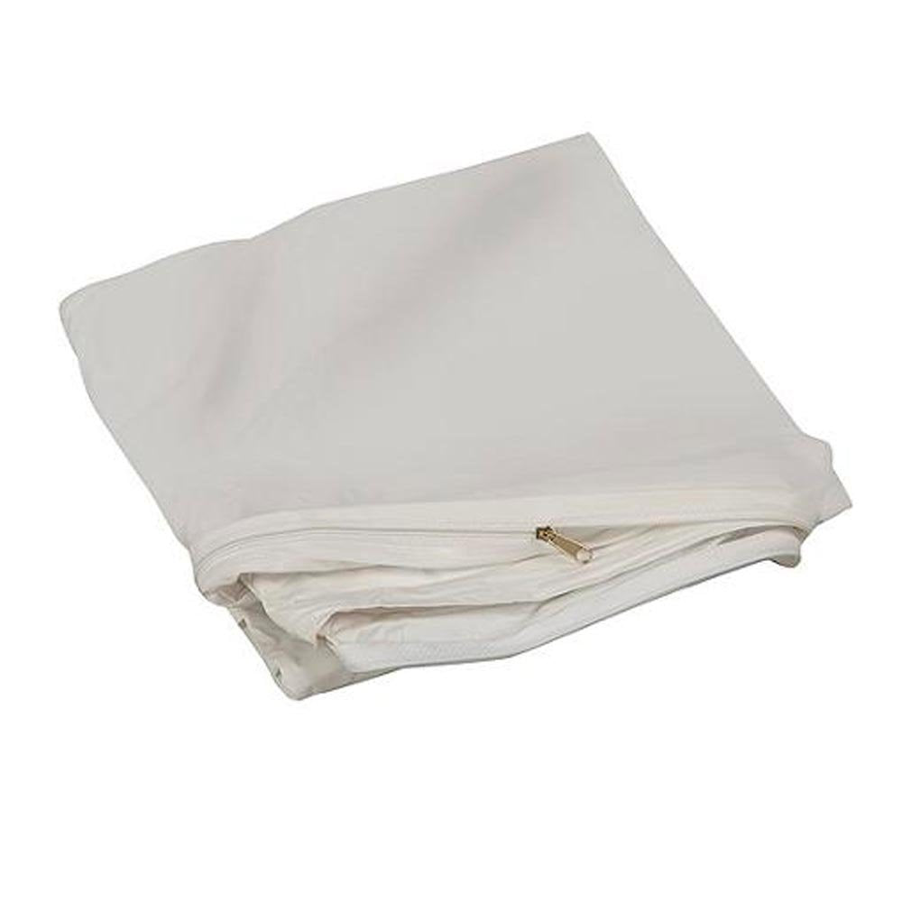 Dependable Essentials Deluxe crib mattress cover fully encasing the mattress for complete protection.