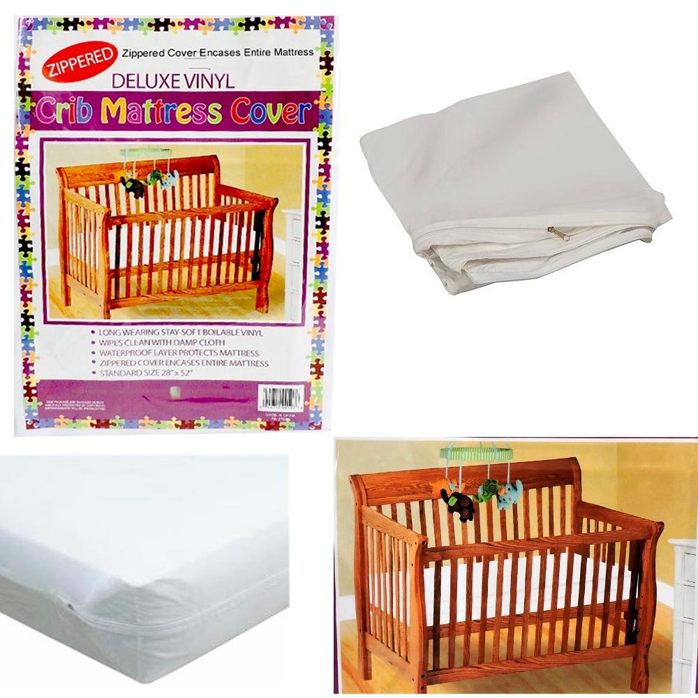 Dependable Essentials Deluxe crib mattress cover, full encasement protects against spills and dust.