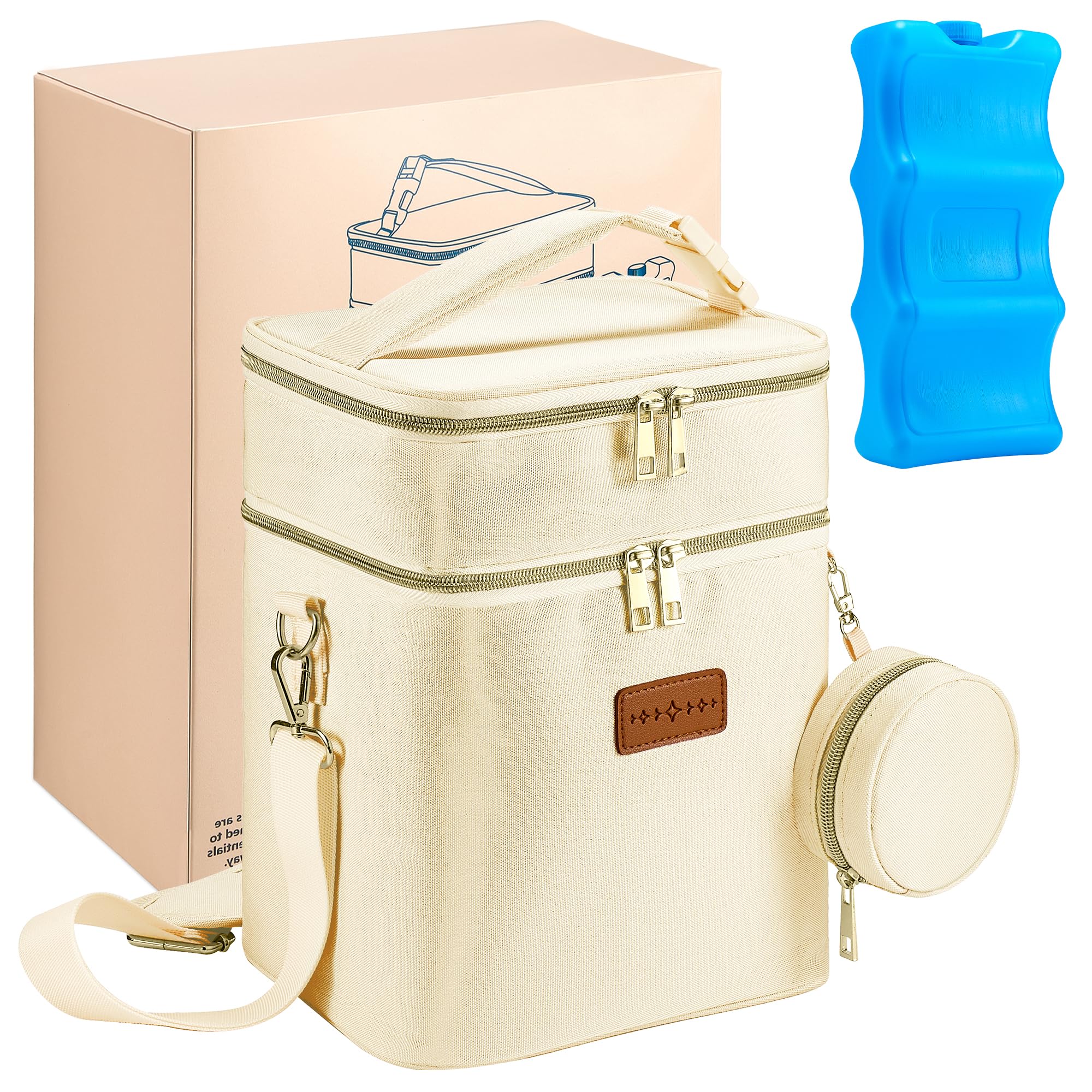 DerBiedersinn beige bag shows portable nursing convenience with padded strap