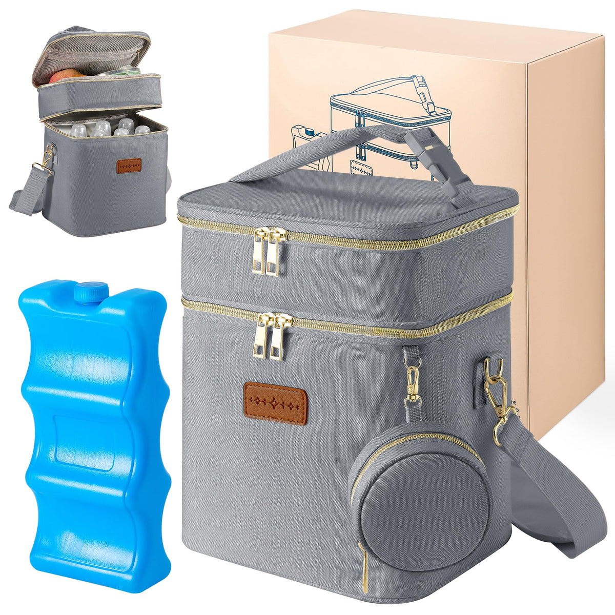 DerBiedersinn breastmilk cooler bag front view keeps bottles organized for on-the-go pumping.