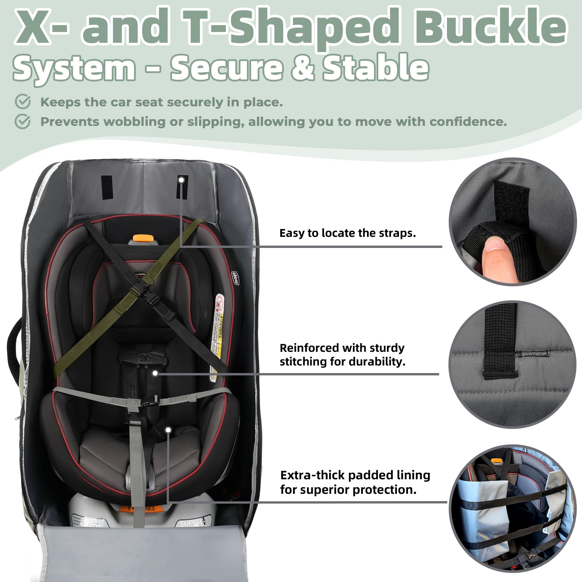 DerBiedersinn car seat travel bag straps demonstrate hands-free carrying