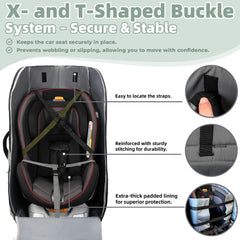 DerBiedersinn car seat travel bag straps demonstrate hands-free carrying