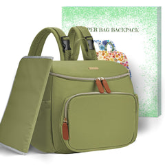 DerBiedersinn small diaper bag backpack green side view for lightweight everyday use with stroller compatibility.