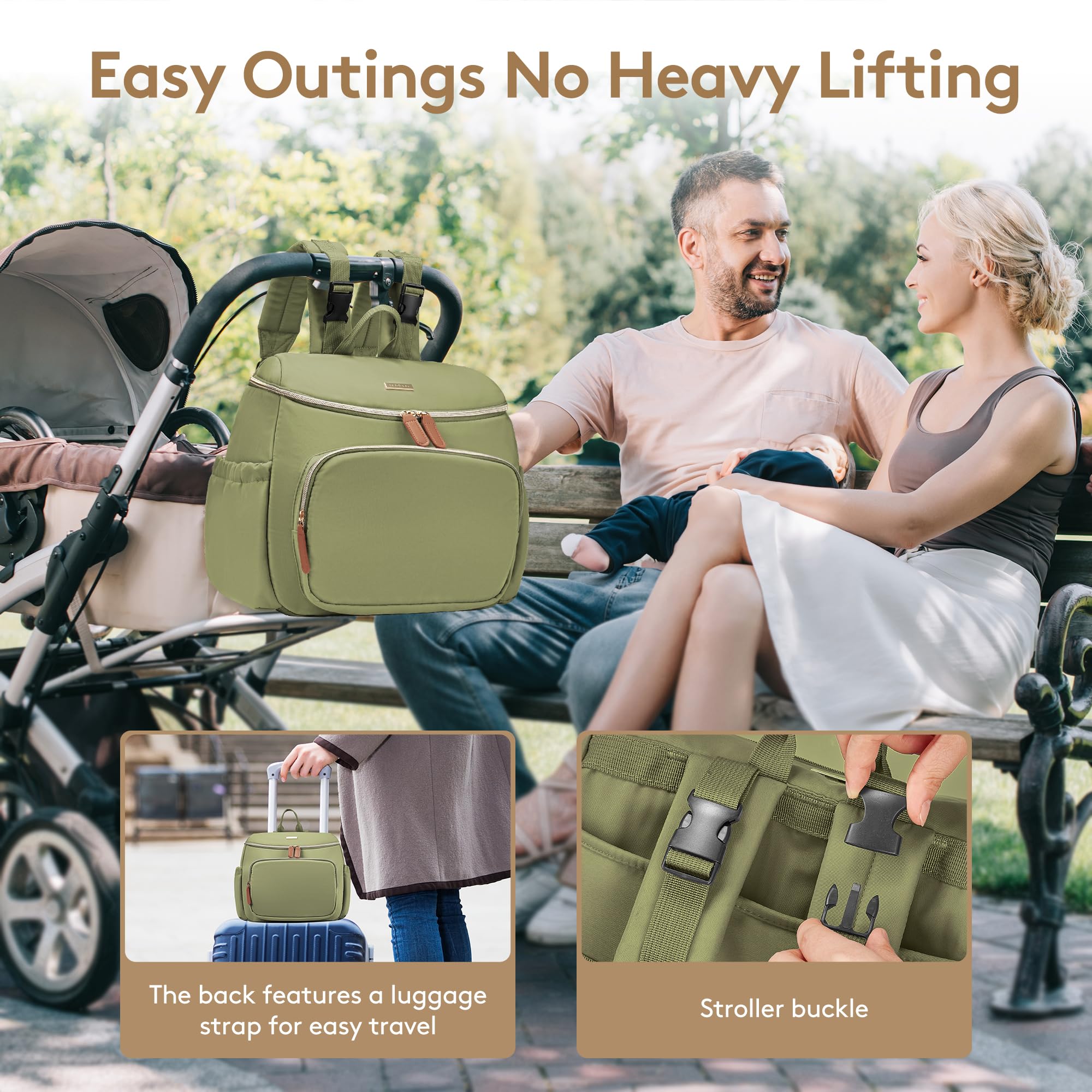 DerBiedersinn green backpack opening top shows wide mouth for quick access to essentials.